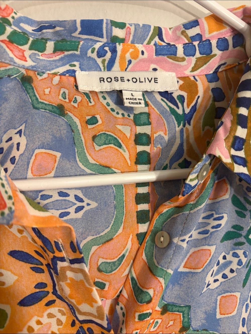 Rose and Olive Multicolor Button-Up lightweight for summer or swim coverup - Picture 4 of 8